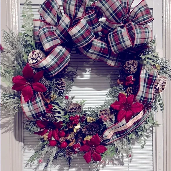 Farmhouse Bell Wreath Handmade Big Red Green Plaid Bow Accent Custom Design Fin…