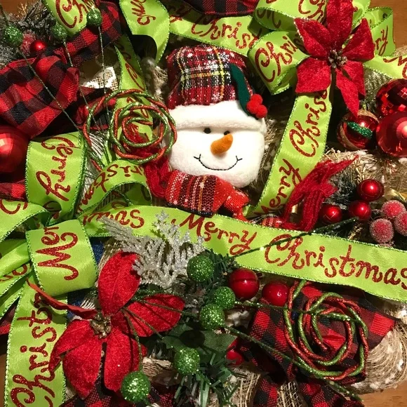 Snowman Wreath Winter Merry Wreath Hand Crafted Snowman Final Sale