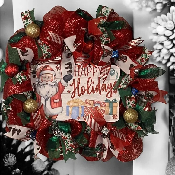 Festive Red and Green Holiday Wreath