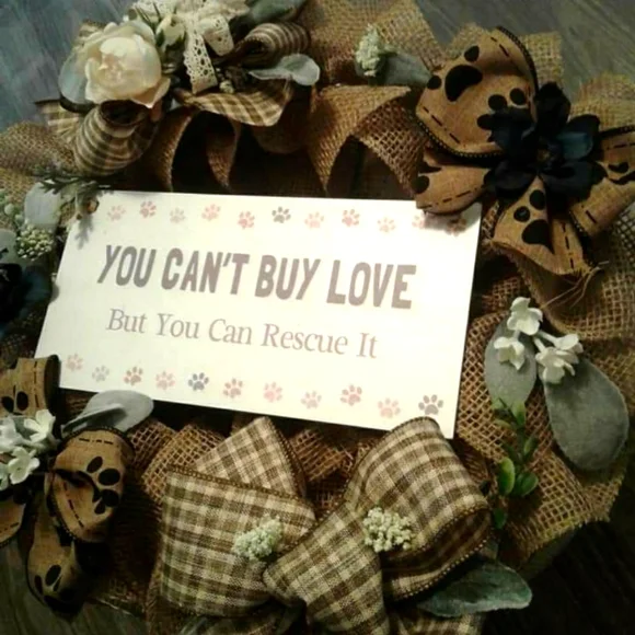 Dog Pet Rescue Wreath Handmade Cats Meow Wreath Can't Buy Me Love FINAL SALE…
