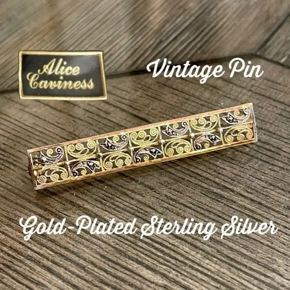 Vintage Alice Caviness Sterling and Marcasite Filigree Bar Pin