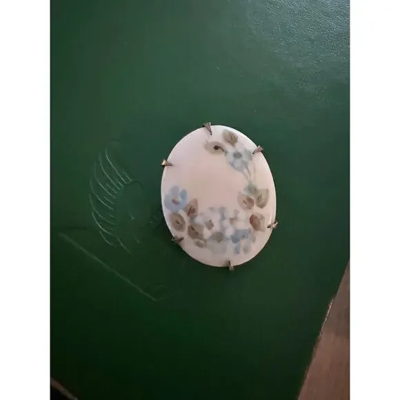 Vintage Porcelain Hand Painted Blue Forget Me Nots Brooch