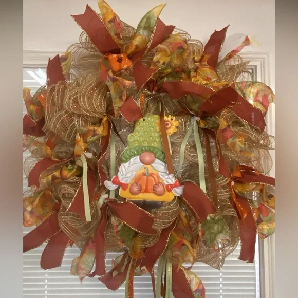 Festive Autumn Wreath with Gnome Accent
