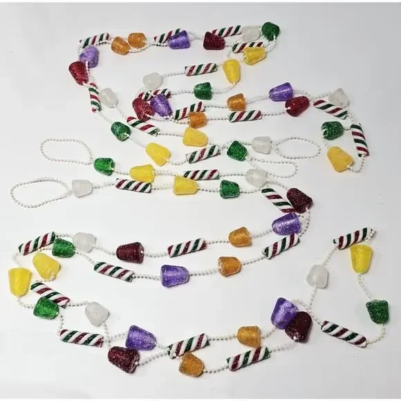 Vtg Sugar Gumdrops & Peppermint Stick Candy Christmas Tree Garland 24ft (3- 8ft)