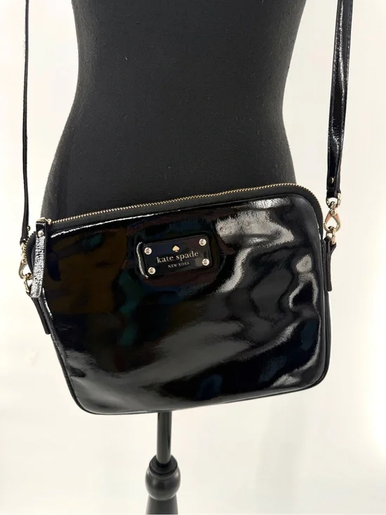 Kate Spade Bryce Black Patent Leather Flicker iPad Pouch Crossbody Bag Clutch