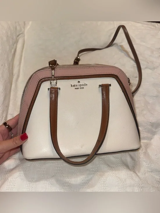 kate spade Pink and White Leather Dome purse with adjustable cross body strap
