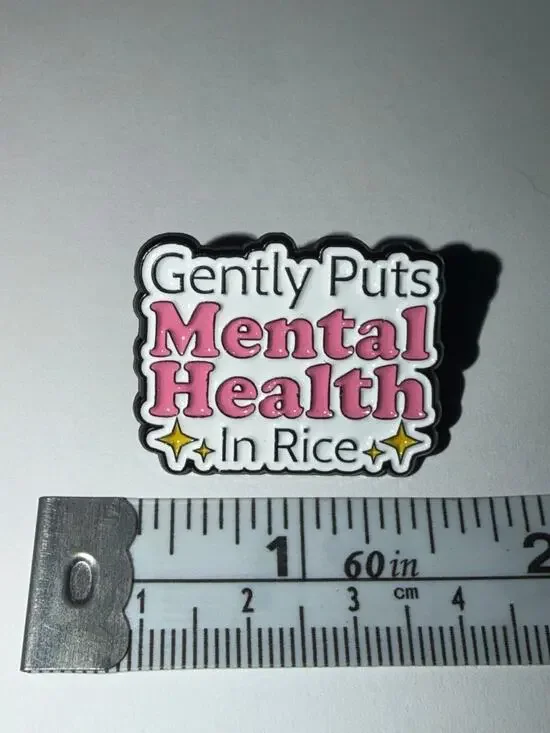 Gently Puts Mental Health in Rice Script Pin Brooch