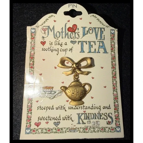 Monarch Creations Teapot Pin Womens Small Gold Bow Dangle Mother Gift