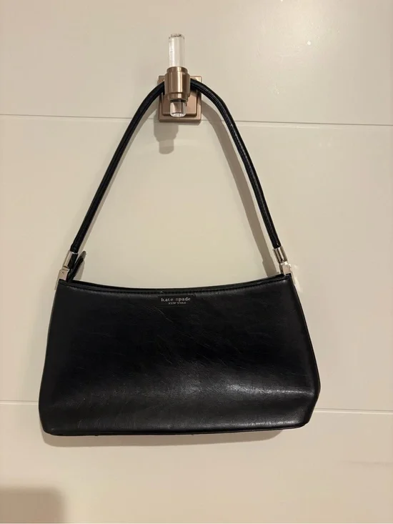 kate spade Black Leather Shoulder Bag with Silver-Tone Accents