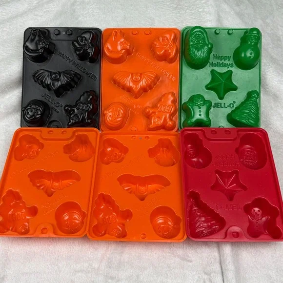 Vintage Jell-O Gelatin Molds Set of 6 Halloween Holiday Christmas Plastic Trays