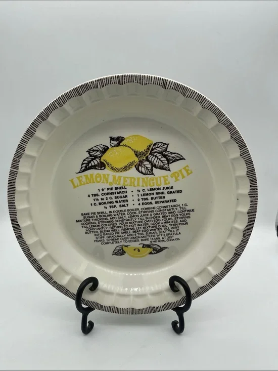 Vintage Lemon Meringue Pie Recipe Dish Plate Royal China 1983 Collectible
