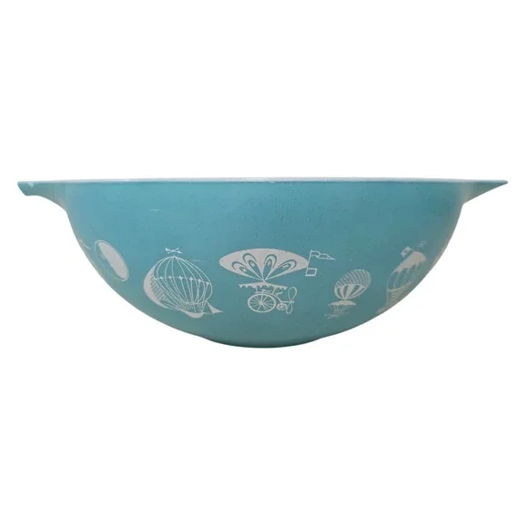 Vintage 1958 Pyrex Balloons #444 Cinderella Mixing Bowl - Turquoise 4 Qt Promo