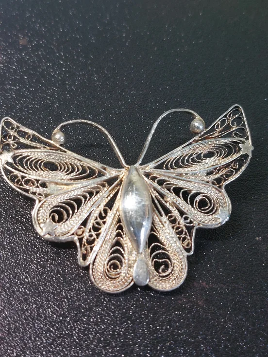 Vintage Spun Silver Filigree Butterfly 2.25
