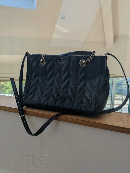 kate spade Black Quilted Leather Shoulder Bag with Chain Detail