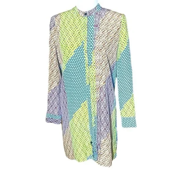 Kate Spade Saturday Long Sleeve Button Front Multi Color Silk Dress Size XS 📦