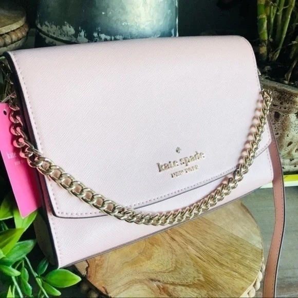 Kate Spade New York Saffiano Crossbody Bag with Chain Strap Blush Pink NWT