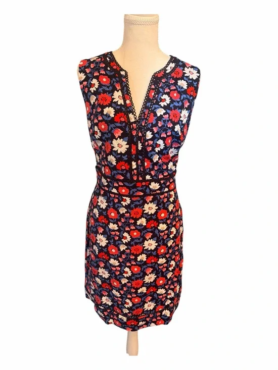Kate Spade New York Floral Sheath Dress Size 14 Sleeveless Navy
