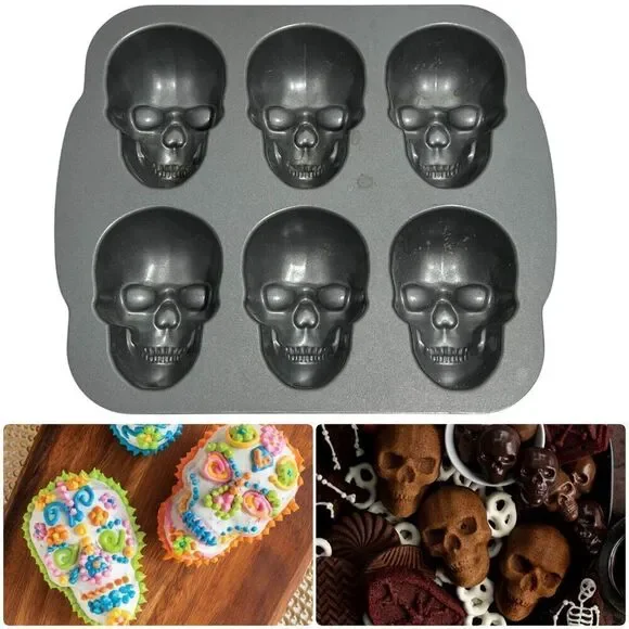 NWOB Nordic Ware Skull 6 Cakelet Bakeware Halloween, Day‎ Of The Dead