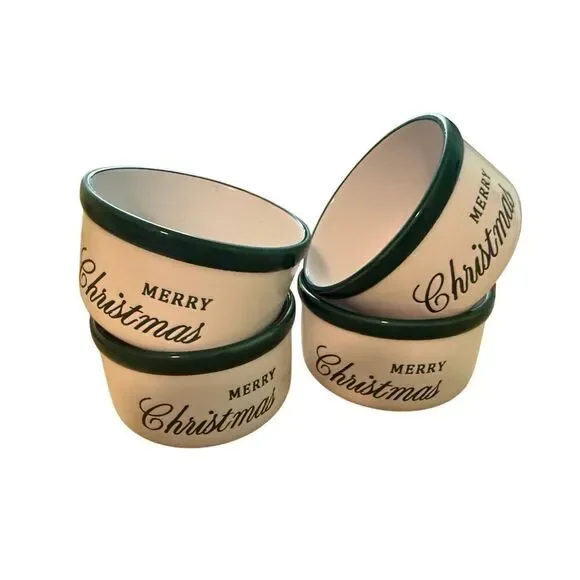 Set of 4 “Merry Christmas” Ramekin Dishes Baking Oven‎ Safe