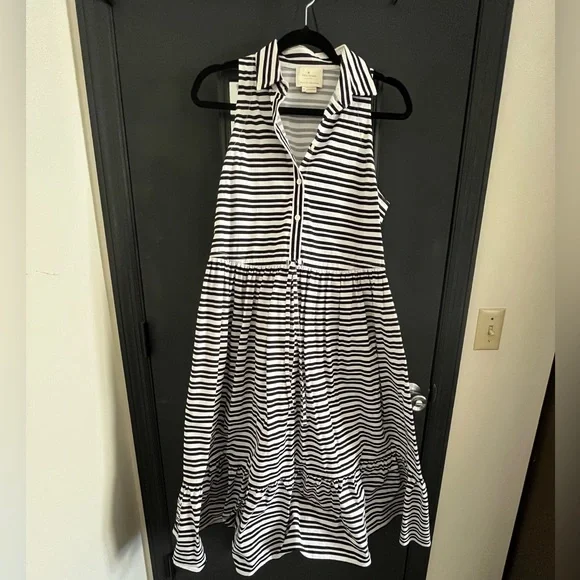 kate spade Black & White Striped Collared Midi Dress