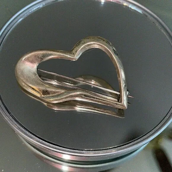 Vintage 925 silver open heart brooch pin‎