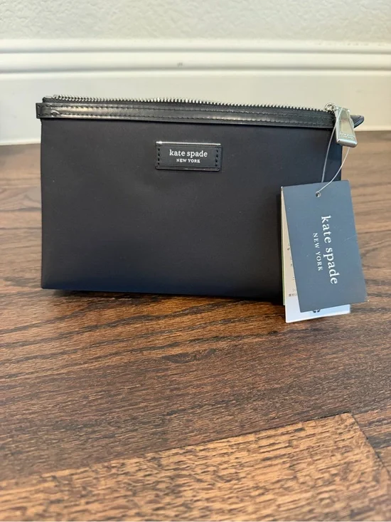 kate spade black toiletry pouch with zip-top