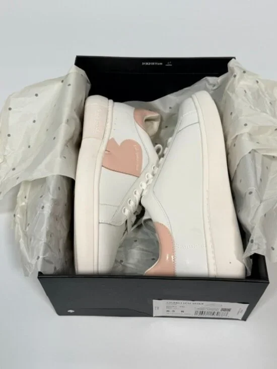 NWOT Kate Spade Charli Pink White Leather Sneakers Heart Size 8.5