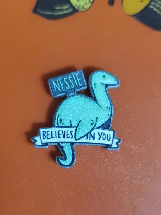 Nessie Believes In You Acrylic Pin - Mint Green