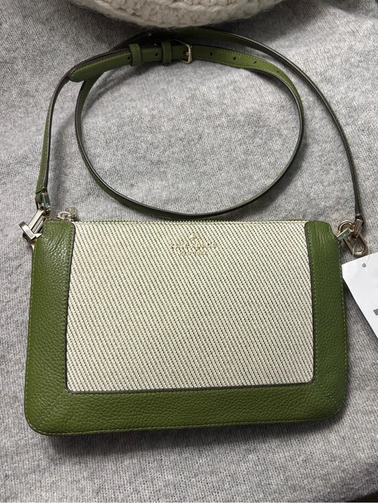 kate spade Green and Cream Canvas Leather Crossbody Bag