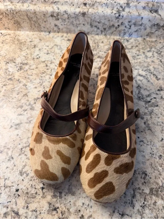 kate spade Leopard Vintage Calf Hair Mary Jane Kitten Heels Animal Giraffe Print