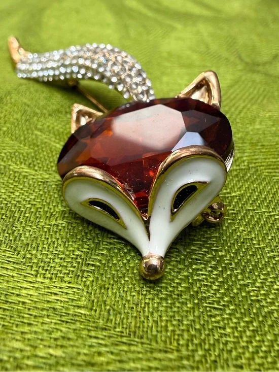 FOX Rhinestone Brooch