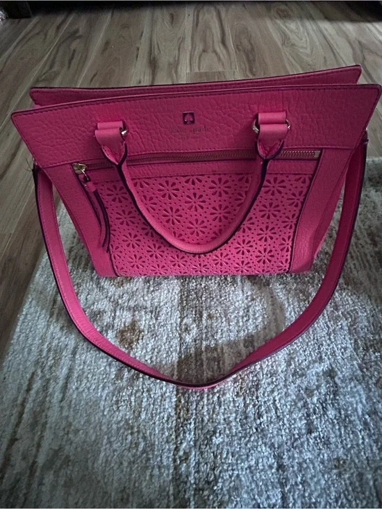 Kate Spade Pink/Coral Floral Laser-Cut Tote Bag