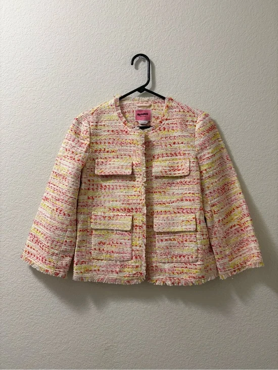 Kate Spade New York Tweed Jacket Paris Pink pockets fringed edges Size 0 NWOT