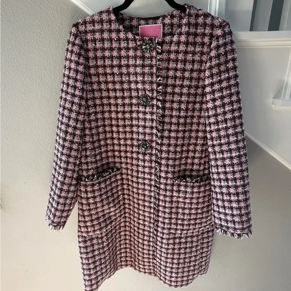 kate spade Pink and Black Tweed Long Blazer Jacket