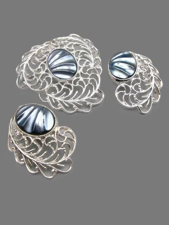 Sarah Coventry Royal Plumage Brooch and Earrings Set, Vintage Jewelry