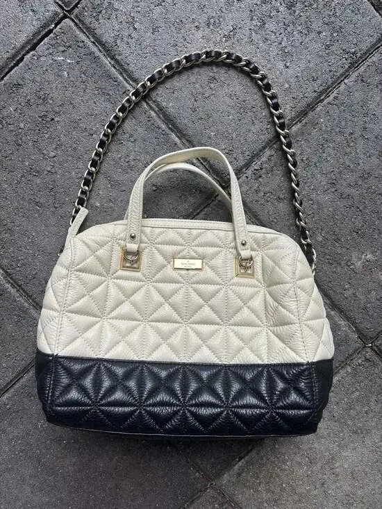 Kate Spade Colorblock Ivory and Black Quilted Leather purse