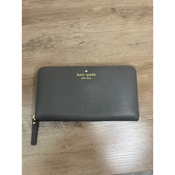 Kate Spade Grey Pebbled Leather Zip Around Continental Wallet Long Clutch