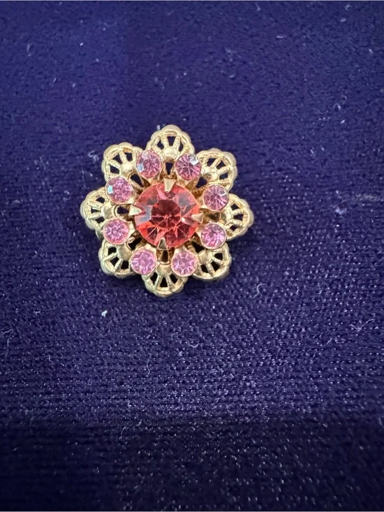 Gold Floral Pink Crystal Brooch - Women's Jewelry