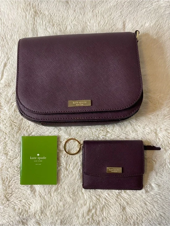 kate spade plum crossbody with matching key wallet - deep plum