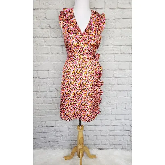 Kate Spade Aubrey Pink Ruffle Silk Wrap Dress Event NYE Going Out Preppy Sz 4