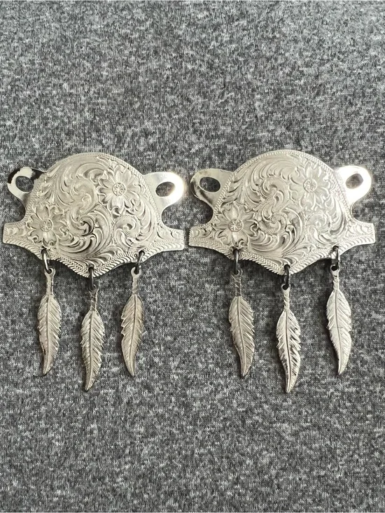 Montana Silversmiths Silver Engraved Boot Topper Kilties with Feather Dangles
