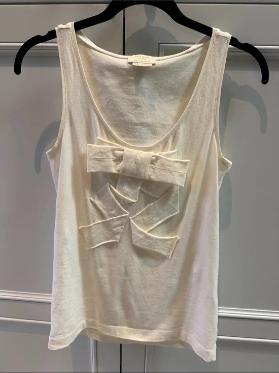kate spade cream sleeveless soft cotton tank with front bow detail