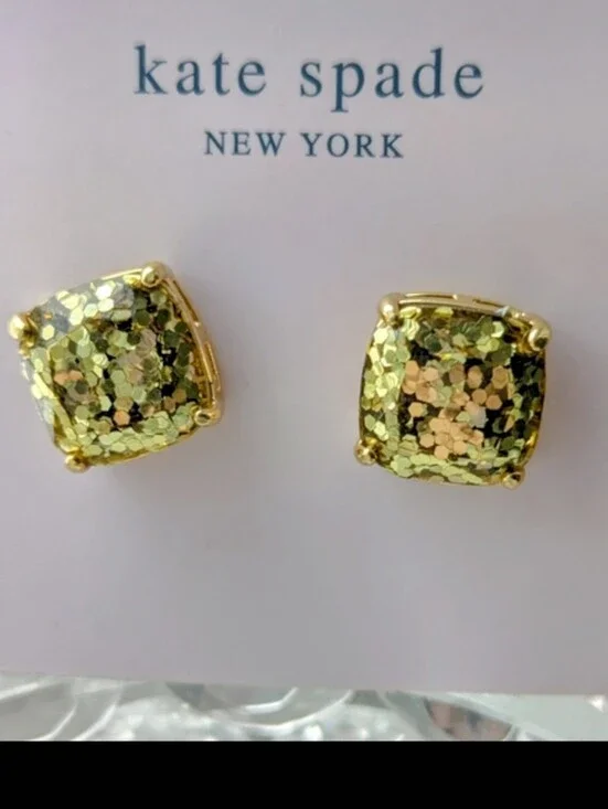 NWT Kate Spade Gold Glitter Squares Earrings