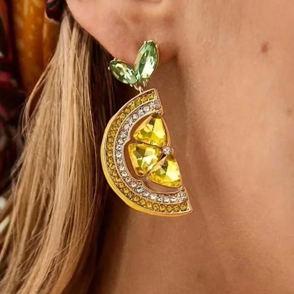 Anthropologe Amalfi Positano lemon Yellow and Green Crystal Earrings