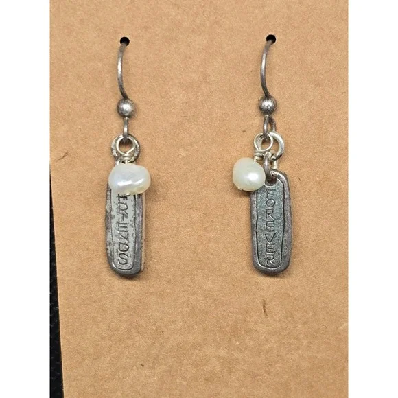 Vintage 90s/Y2K Friends Forever Pearl Drop Earrings Silver Tone Estate Jewelry