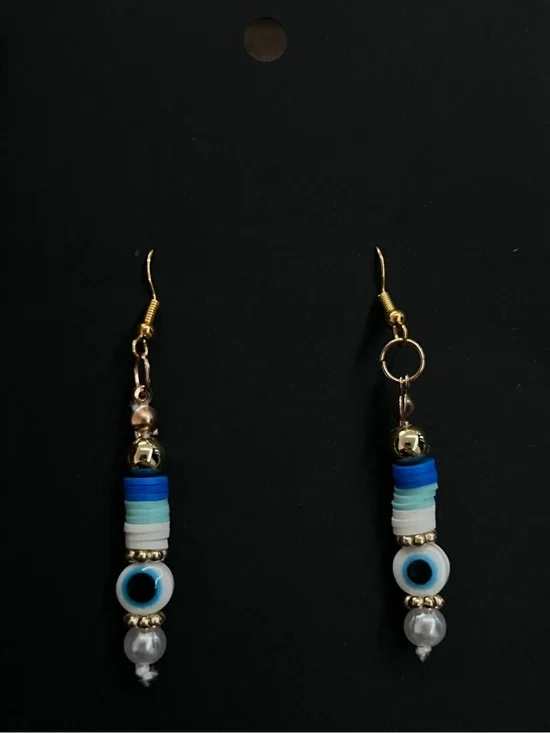 Handmade Evil Eye Beaded Drop Earrings | Blue & White Protective Charm Earrings