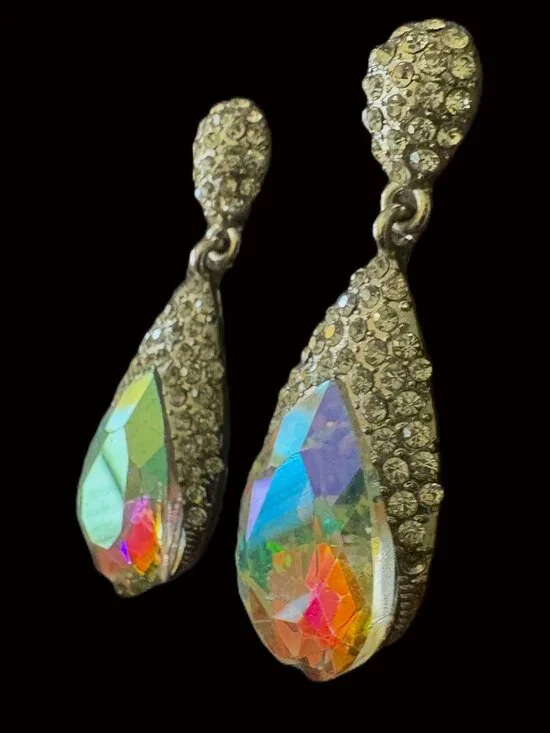 Iridescent Sundrop Rhinestone Earrings EUC