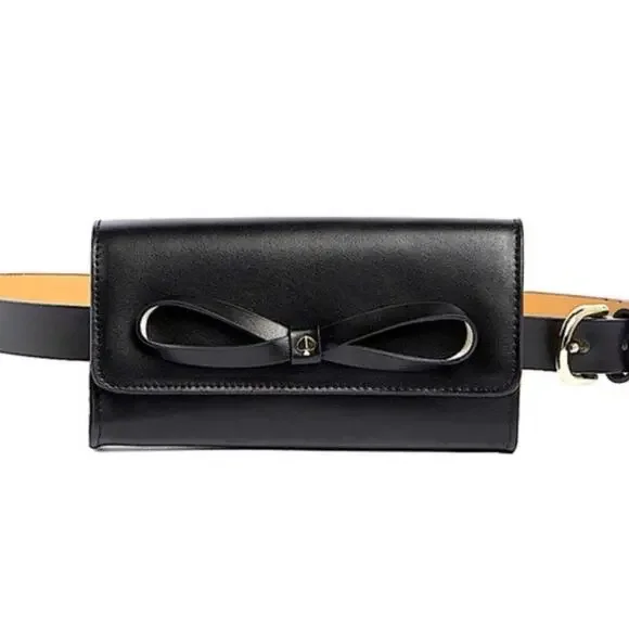 NWT - Kate Spade - leather black bow belt bag size L/XL.
