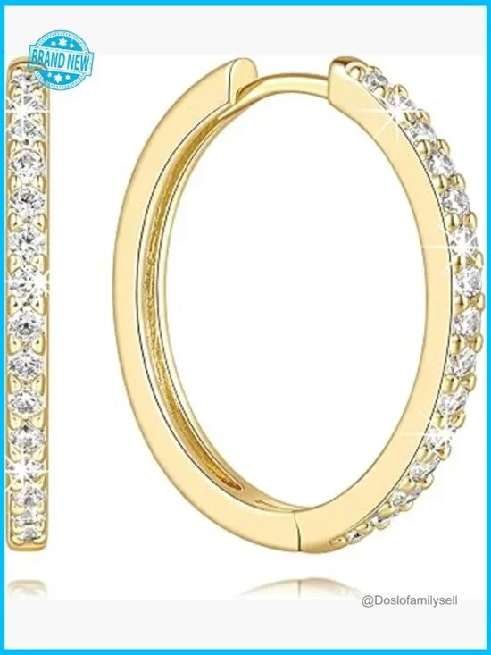 14K Gold Hoop Earrings with Cubic Zirconia Elegant Stackable Sizes 12-25mm