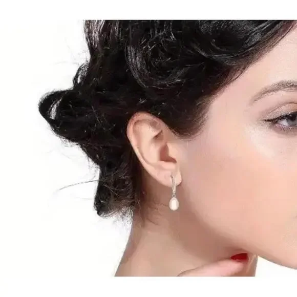 925 AAA Quality Genuine Freshwater Cultured Pearl Drop Dangle Earrings White